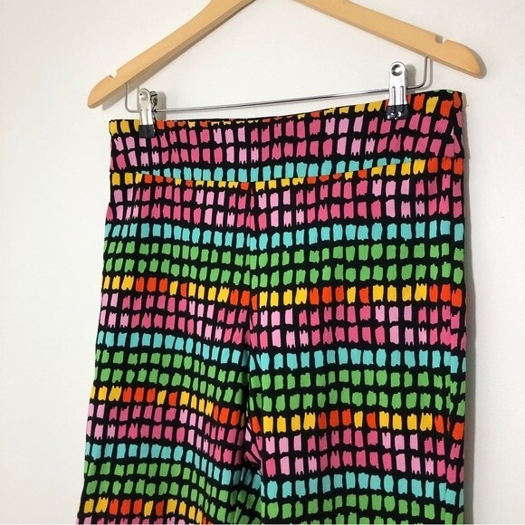 Krazy Larry Pants Womens 12 Black Rainbow Box Pull On Stretch Cropped Colorful - Picture 8 of 8